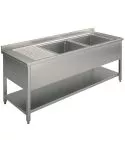 Spalator 2 cuve, picurator stanga, cu polita, 1400x700 mm