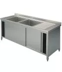 Spalator 2 cuve, picurator dreapta, dulap cu usi glisante, 1600x600 mm