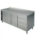 Masa tip dulap, usi glisante, sertare dreapta, cu rebord, 1500x600 mm
