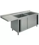 Spalator 2 cuve, picurator suspendat stanga, suport dulap, 1800x700 mm